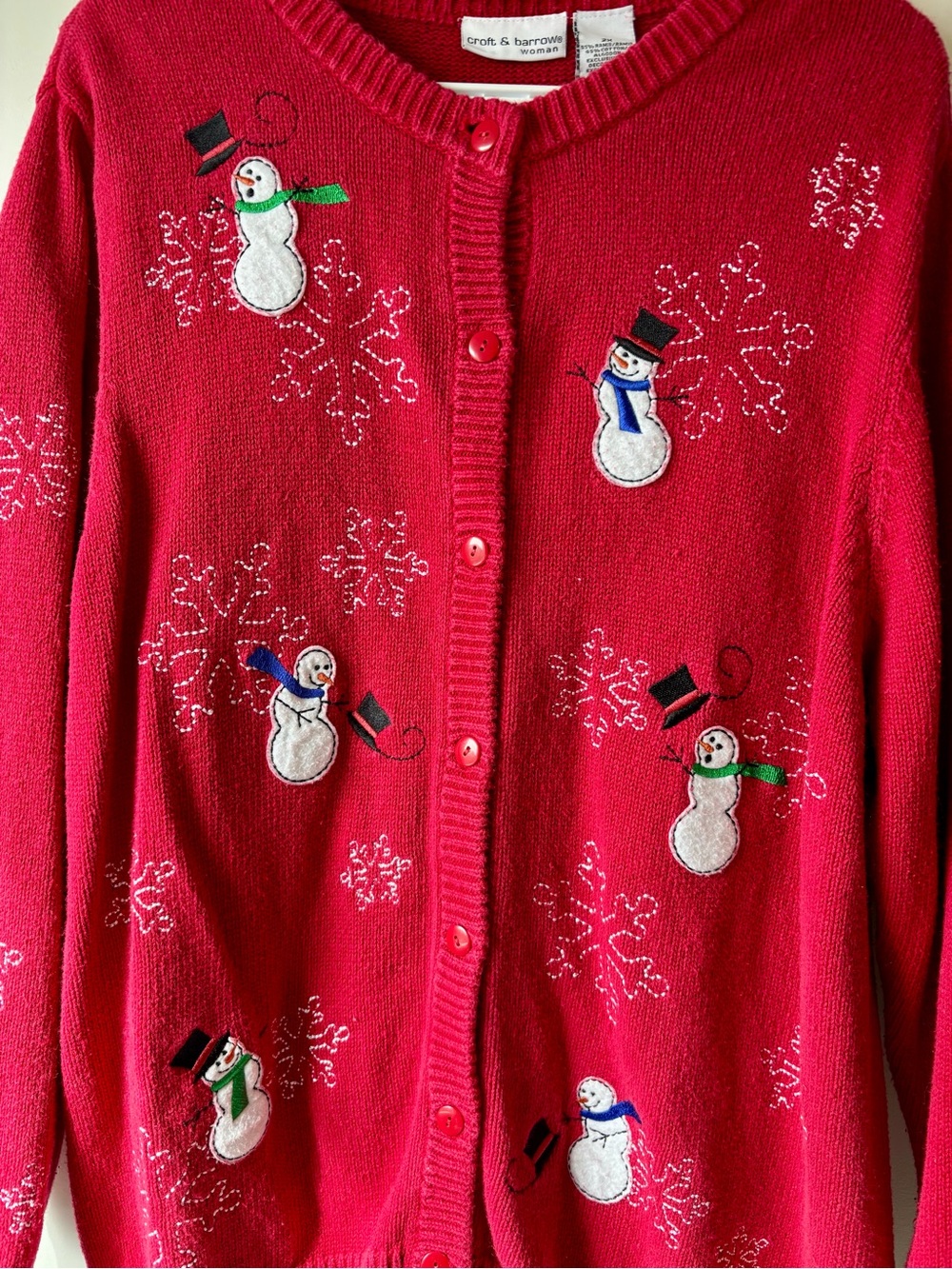 Vintage Red Snowman Button-Up Holiday Cardigan - Picture 4 of 5